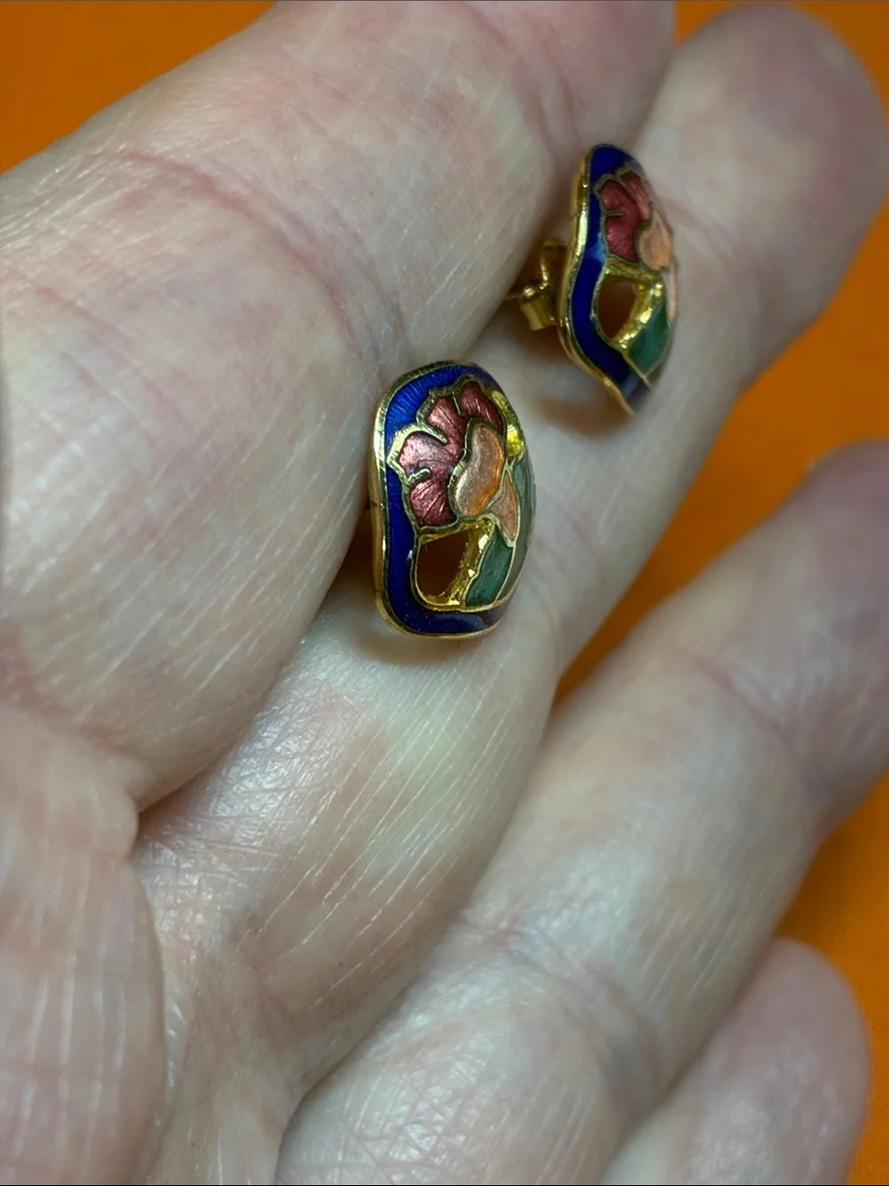 Floral Enamel Stud Earrings in Blue, Pink & Green